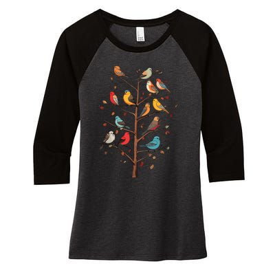 Birds On A Tree Branch Birding Bird Watching Bird Women's Tri-Blend 3/4-Sleeve Raglan Shirt