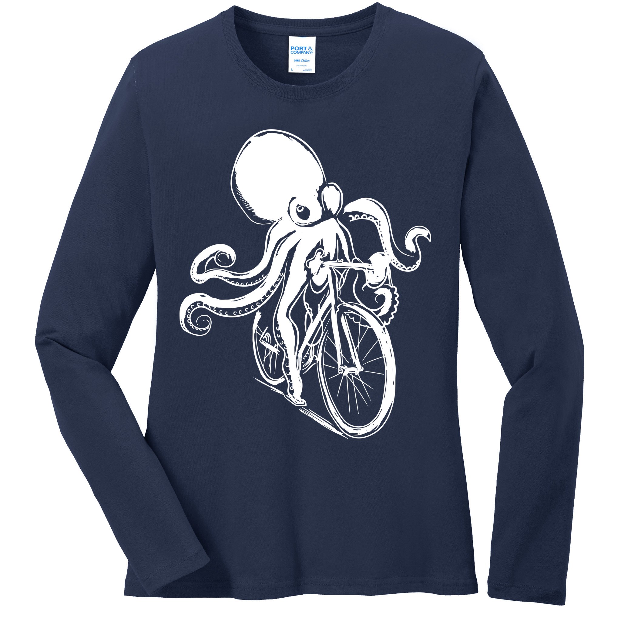 Bicycle Octopus Art Cyclist Ladies Long Sleeve Shirt
