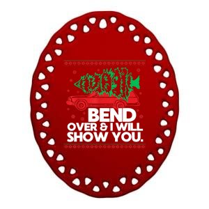 Bend Over And ILl Show You Christmas Couple Matching Family Ceramic Oval Ornament