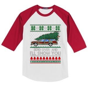 Bend Over And ILl Show You Christmas Couple Matching Family Kids Colorblock Raglan Jersey