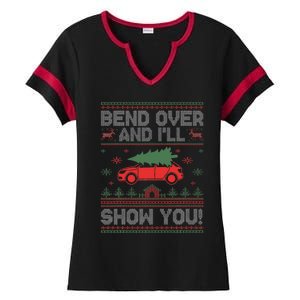 Bend Over And I'll Show You Ugly Christmas Couple Matching  Ladies Halftime Notch Neck Tee