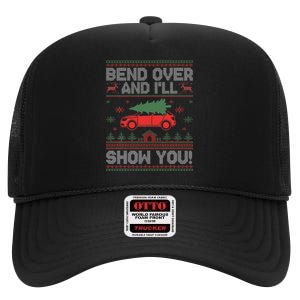 Bend Over And I'll Show You Ugly Christmas Couple Matching  High Crown Mesh Back Trucker Hat