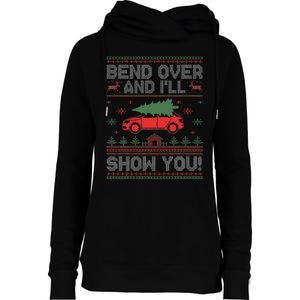 Bend Over And I'll Show You Ugly Christmas Couple Matching  Womens Funnel Neck Pullover Hood