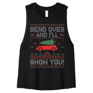 Bend Over And I'll Show You Ugly Christmas Couple Matching  Women's Racerback Cropped Tank