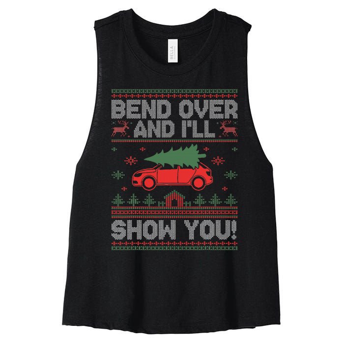 Bend Over And I'll Show You Ugly Christmas Couple Matching  Women's Racerback Cropped Tank