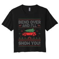 Bend Over And I'll Show You Ugly Christmas Couple Matching  Women's Crop Top Tee