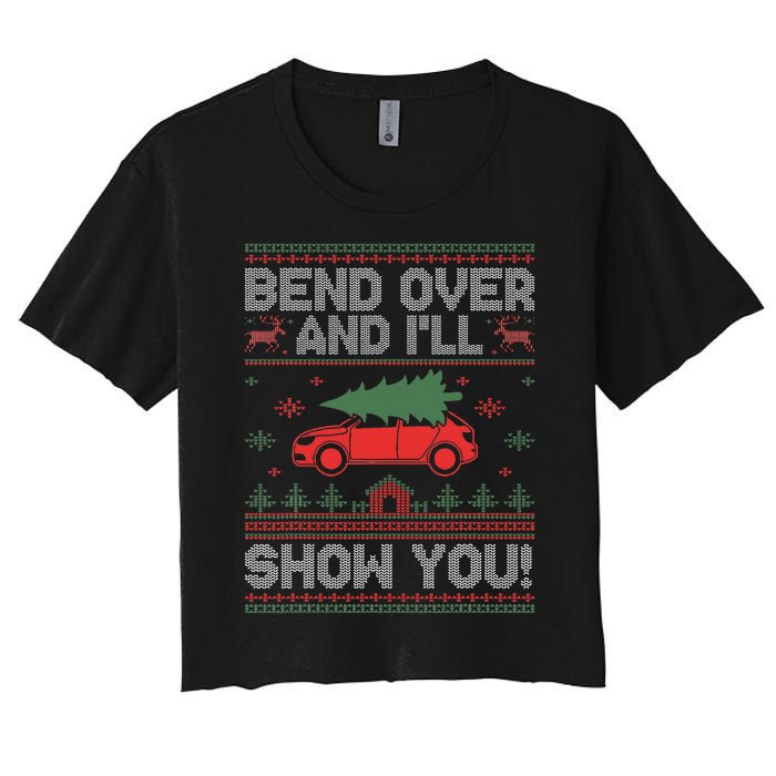 Bend Over And I'll Show You Ugly Christmas Couple Matching  Women's Crop Top Tee