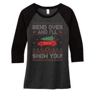 Bend Over And I'll Show You Ugly Christmas Couple Matching  Women's Tri-Blend 3/4-Sleeve Raglan Shirt