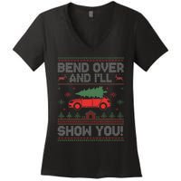 Bend Over And I'll Show You Ugly Christmas Couple Matching  Women's V-Neck T-Shirt