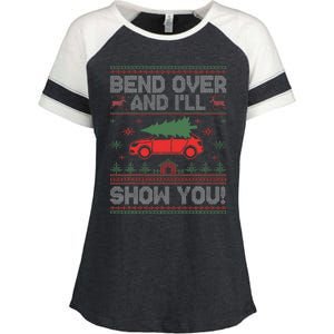 Bend Over And I'll Show You Ugly Christmas Couple Matching  Enza Ladies Jersey Colorblock Tee