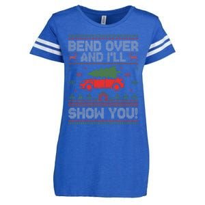 Bend Over And I'll Show You Ugly Christmas Couple Matching  Enza Ladies Jersey Football T-Shirt