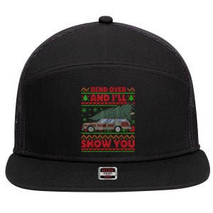 Bend Over And ILl Show You Ugly Christmas Couple Matching 7 Panel Mesh Trucker Snapback Hat