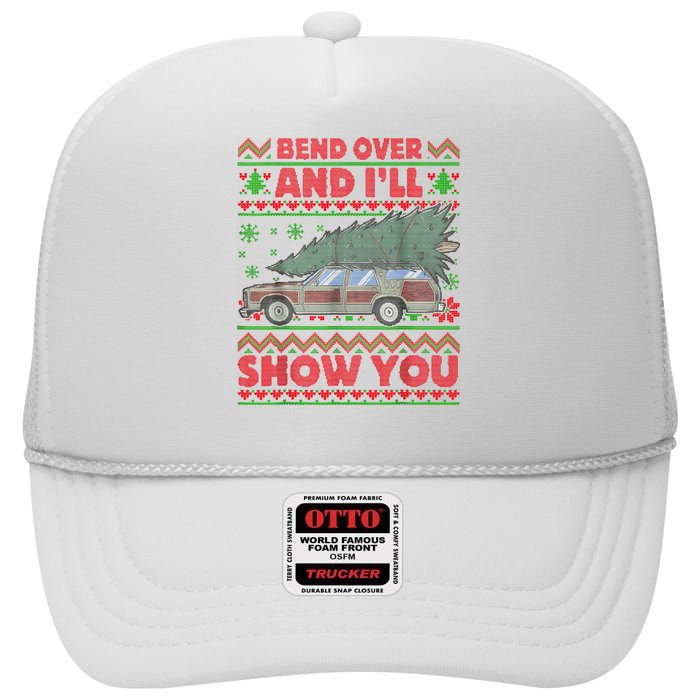 Bend Over And ILl Show You Ugly Christmas Couple Matching High Crown Mesh Back Trucker Hat