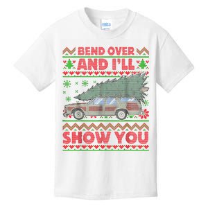 Bend Over And ILl Show You Ugly Christmas Couple Matching Kids T-Shirt