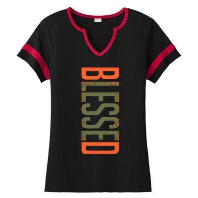 Blessed Olive Army Solar Orange Color Match Ladies Halftime Notch Neck Tee