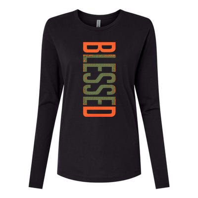 Blessed Olive Army Solar Orange Color Match Womens Cotton Relaxed Long Sleeve T-Shirt