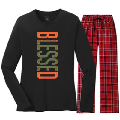 Blessed Olive Army Solar Orange Color Match Women's Long Sleeve Flannel Pajama Set 