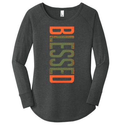 Blessed Olive Army Solar Orange Color Match Women's Perfect Tri Tunic Long Sleeve Shirt