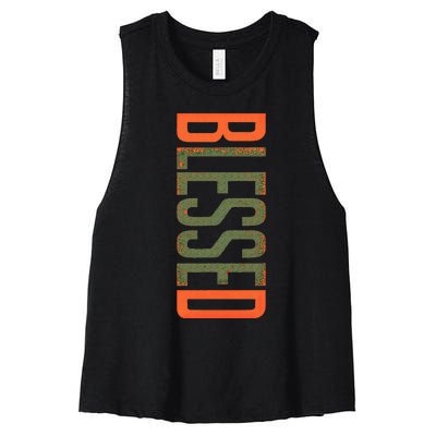 Blessed Olive Army Solar Orange Color Match Women's Racerback Cropped Tank