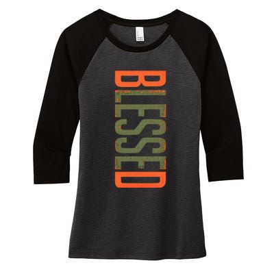 Blessed Olive Army Solar Orange Color Match Women's Tri-Blend 3/4-Sleeve Raglan Shirt