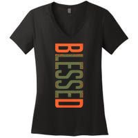 Blessed Olive Army Solar Orange Color Match Women's V-Neck T-Shirt