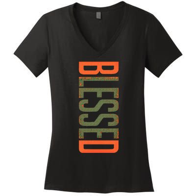 Blessed Olive Army Solar Orange Color Match Women's V-Neck T-Shirt