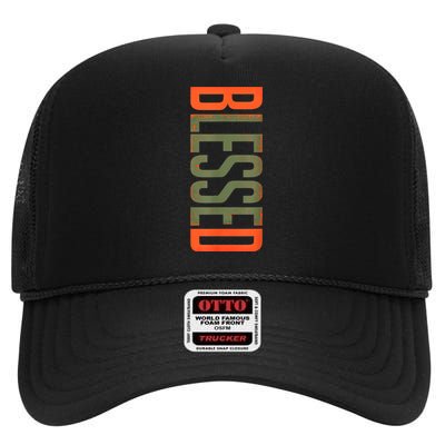 Blessed Olive Army Solar Orange Color Match High Crown Mesh Back Trucker Hat