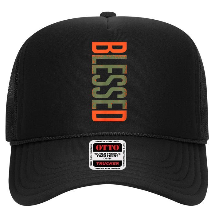 Blessed Olive Army Solar Orange Color Match High Crown Mesh Back Trucker Hat