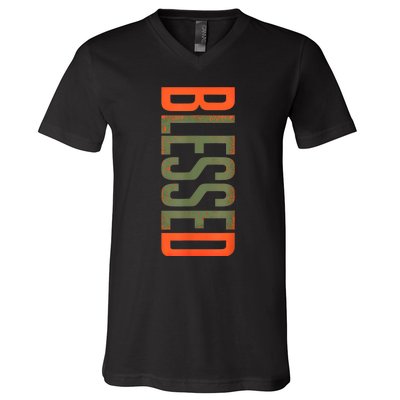 Blessed Olive Army Solar Orange Color Match V-Neck T-Shirt