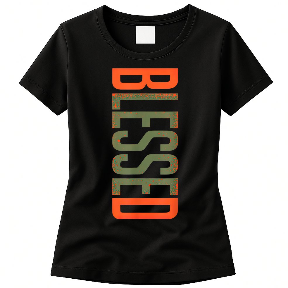 Blessed Olive Army Solar Orange Color Match Womens T-Shirt