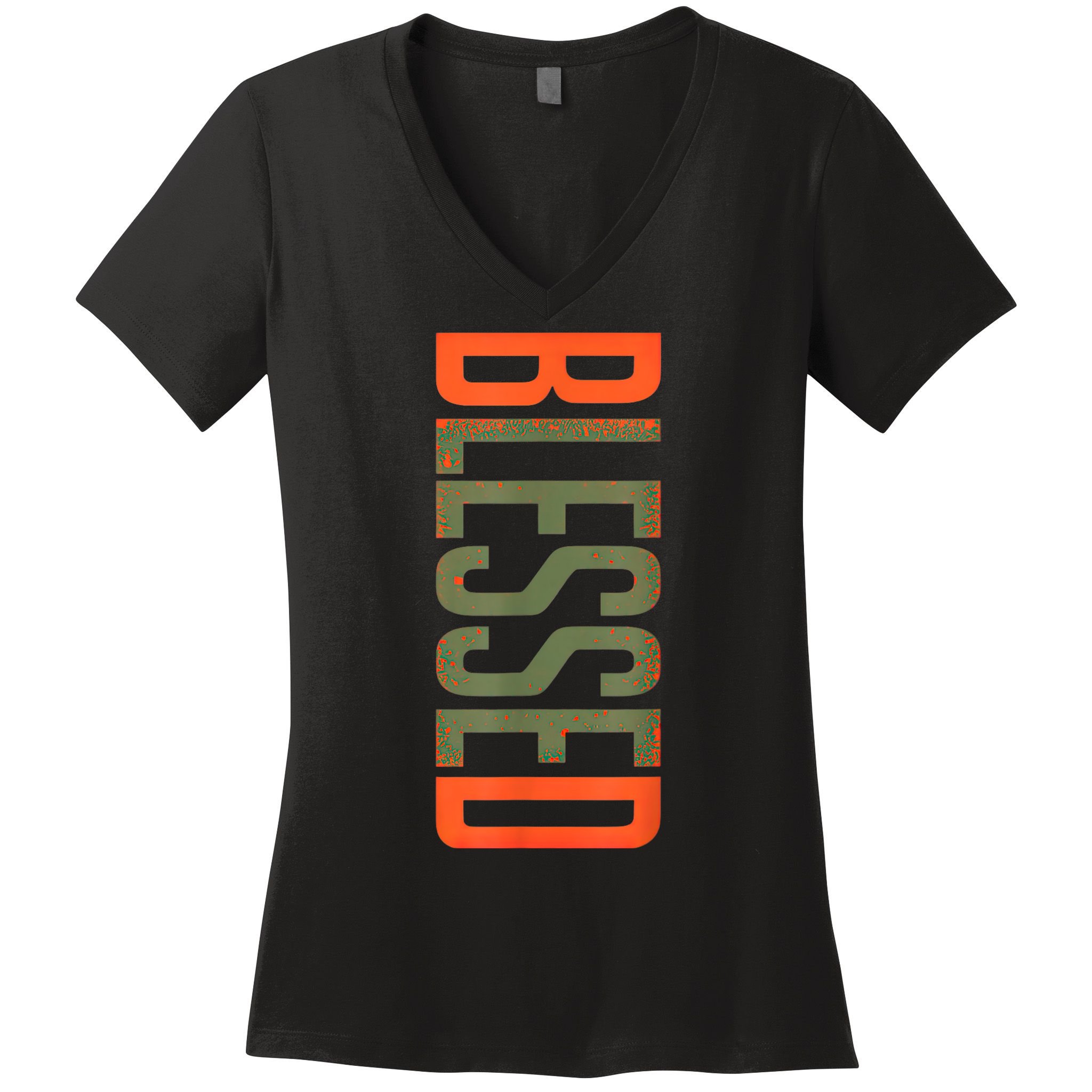 Blessed Olive Army Solar Orange Color Match Women's V-Neck T-Shirt