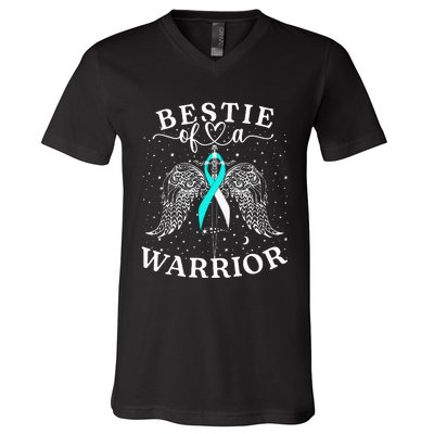 Bestie Of A Warrior Cervical Cancer Awareness Support Squad V-Neck T-Shirt