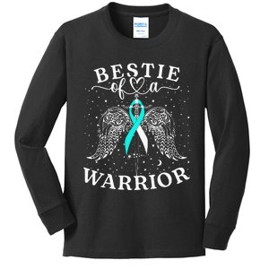 Bestie Of A Warrior Cervical Cancer Awareness Support Squad Kids Long Sleeve Shirt