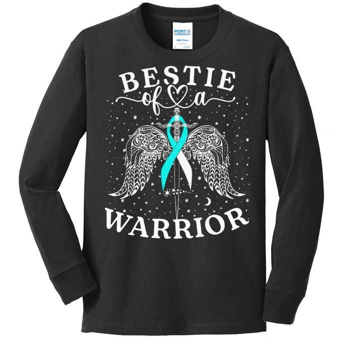 Bestie Of A Warrior Cervical Cancer Awareness Support Squad Kids Long Sleeve Shirt