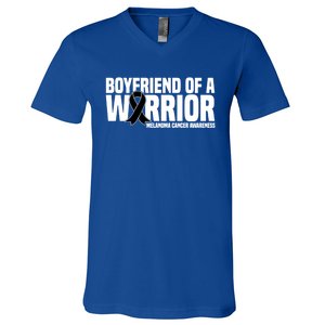 Boyfriend Of A Warrior Melanoma Cancer Awareness Funny Gift V-Neck T-Shirt