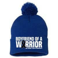 Boyfriend Of A Warrior Melanoma Cancer Awareness Funny Gift Pom Pom 12in Knit Beanie