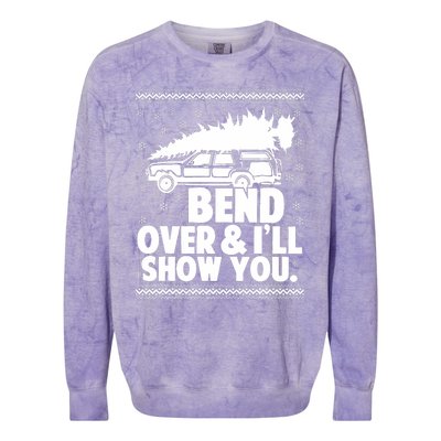 Bend Over And Ill Show You Funny Merry Christmas Tree Colorblast Crewneck Sweatshirt