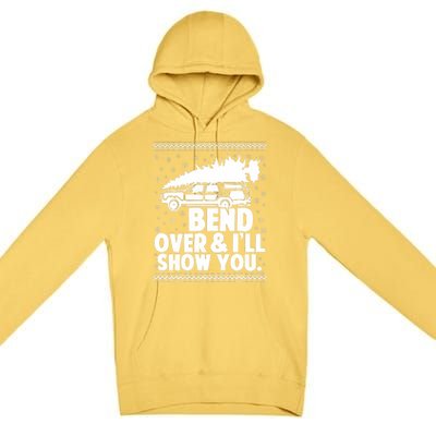 Bend Over And Ill Show You Funny Merry Christmas Tree Premium Pullover Hoodie