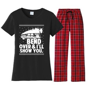 Bend Over And Ill Show You Funny Merry Christmas Tree Women's Flannel Pajama Set