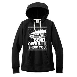 Bend Over And Ill Show You Funny Merry Christmas Tree Women's Fleece Hoodie