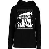 Bend Over And Ill Show You Funny Merry Christmas Tree Womens Funnel Neck Pullover Hood