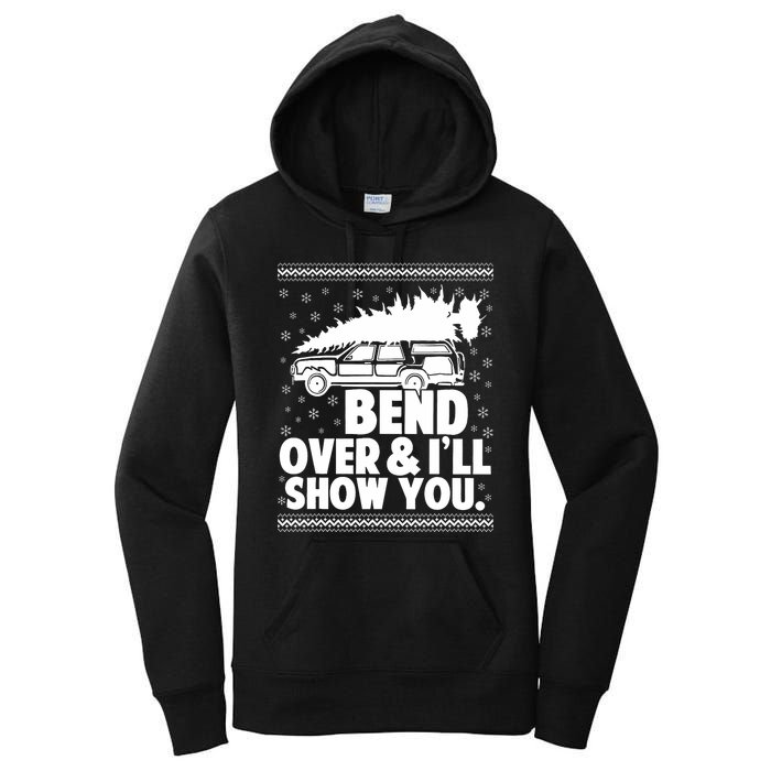 Bend Over And Ill Show You Funny Merry Christmas Tree Women's Pullover Hoodie