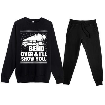 Bend Over And Ill Show You Funny Merry Christmas Tree Premium Crewneck Sweatsuit Set