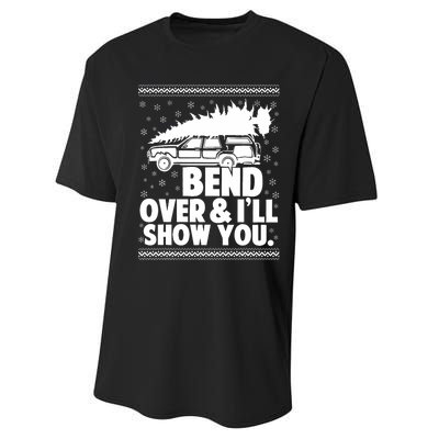 Bend Over And Ill Show You Funny Merry Christmas Tree Performance Sprint T-Shirt