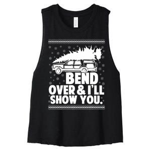 Bend Over And Ill Show You Funny Merry Christmas Tree Women's Racerback Cropped Tank