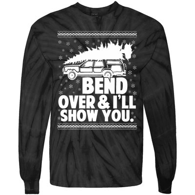 Bend Over And Ill Show You Funny Merry Christmas Tree Tie-Dye Long Sleeve Shirt