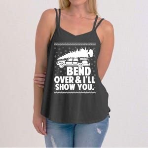 Bend Over And Ill Show You Funny Merry Christmas Tree Women's Strappy Tank