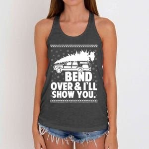 Bend Over And Ill Show You Funny Merry Christmas Tree Women's Knotted Racerback Tank