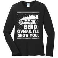 Bend Over And Ill Show You Funny Merry Christmas Tree Ladies Long Sleeve Shirt