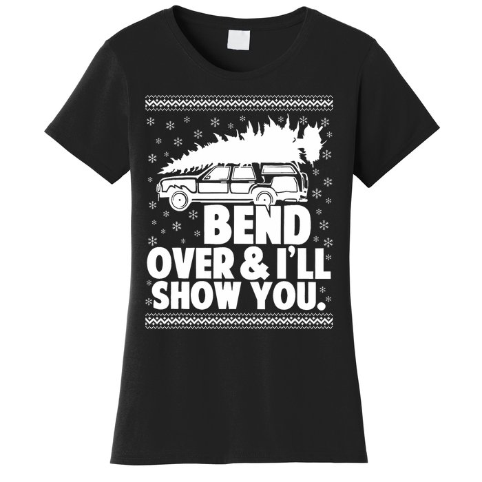 Bend Over And Ill Show You Funny Merry Christmas Tree Women's T-Shirt